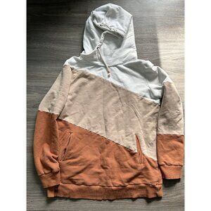 Ampersand Ave Colorblock Hoodie Campground BROWN TAN WHITE Knit Sweatshirt XL